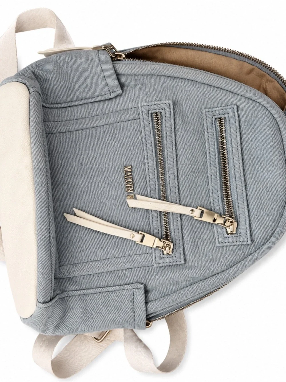 Maidenlight Denim Gray Mini Backpack with Cream Accents